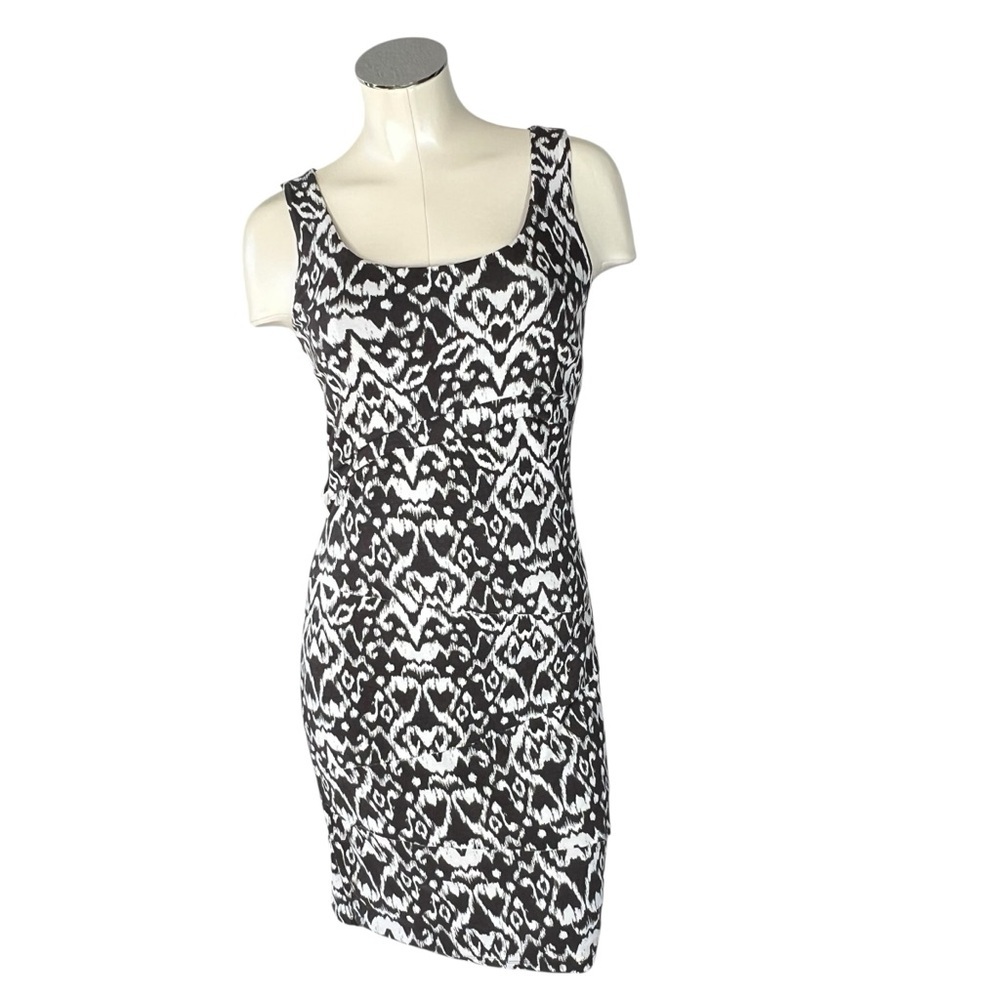 INC International Concepts Brown White Abstract Tiered Sheath Dress Size S